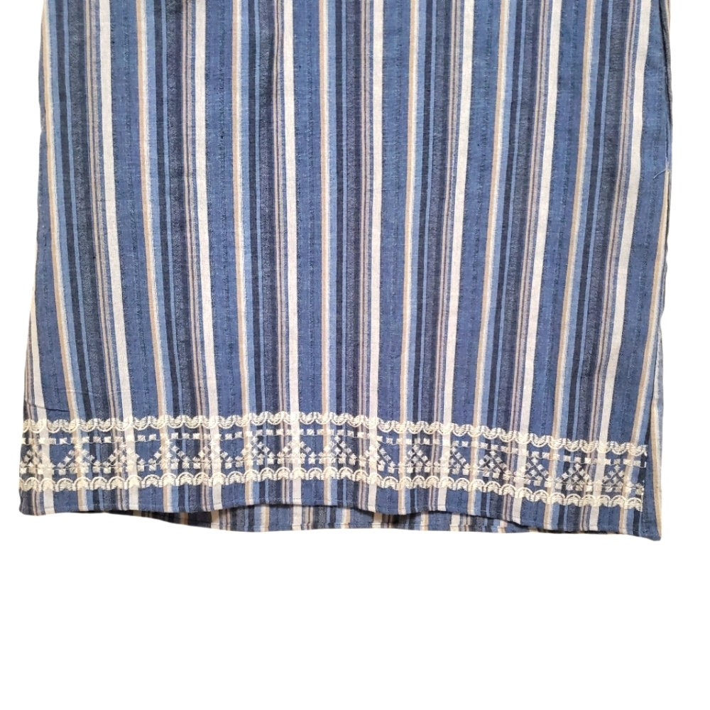 Embroidered Cotton Stripe Shift Dress Boho  Prep - Picture 5 of 6